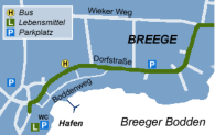 In Breege fahren Sie fast bis ans Ortsende, passieren die erste und zweite Einmndung zum Hafen und biegen links zum Hochzeitsberg ein (bei Nr. 17 melden).